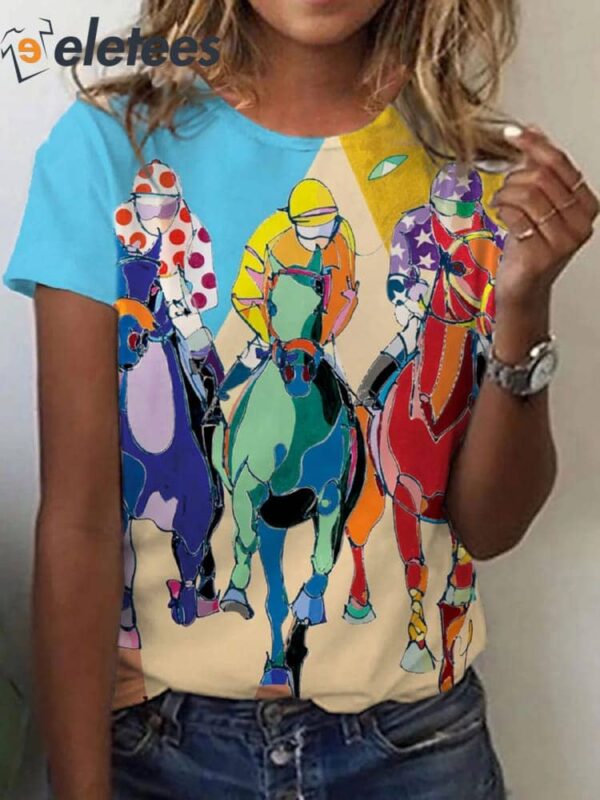 Women’s Derby Horse painting print crew neck T-shirt