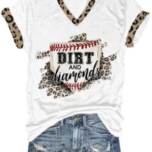 Women’s Dirt And Diamonds Baseball Printed V-Neck T-Shirt