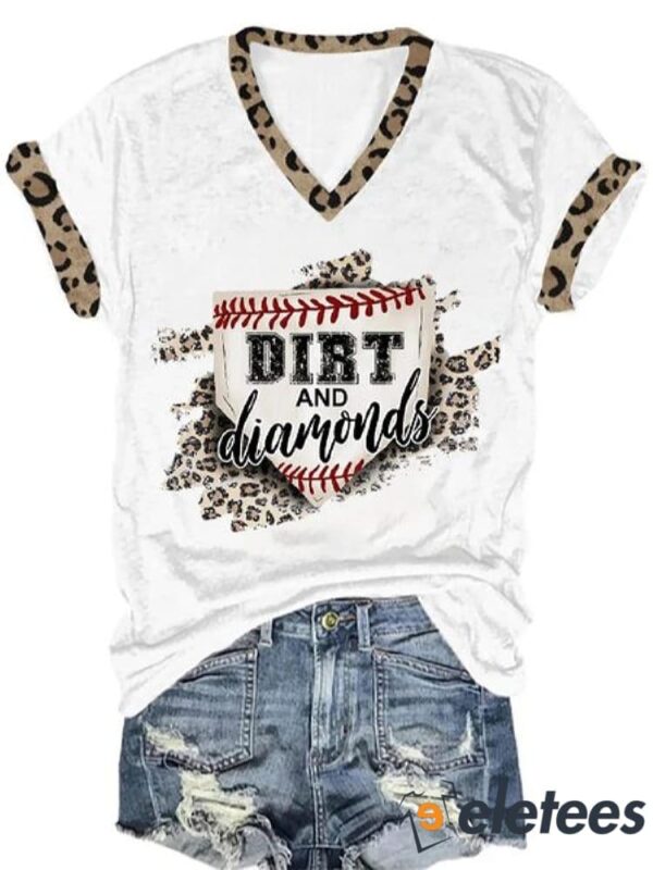 Women’s Dirt And Diamonds Baseball Printed V-Neck T-Shirt
