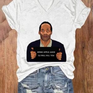 Women’s Drink Apple Juice Oj Will Kill You Casual Print T-Shirt