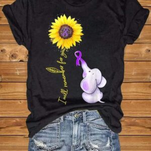 Womens Elephant I Will Remember For You Sunflower Alzheimer Print T shirt