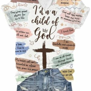 Women’s Faith I Am A Child Of God printed V-neck T-shirt