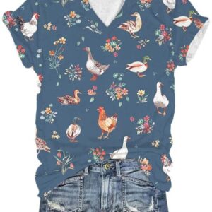 Women’s Farm Animals and Floral Print T-Shirt
