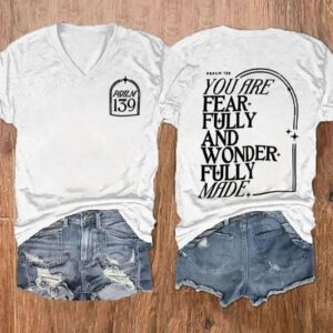 Womens Fearfully Wonderfully Made Printed V Neck Tee