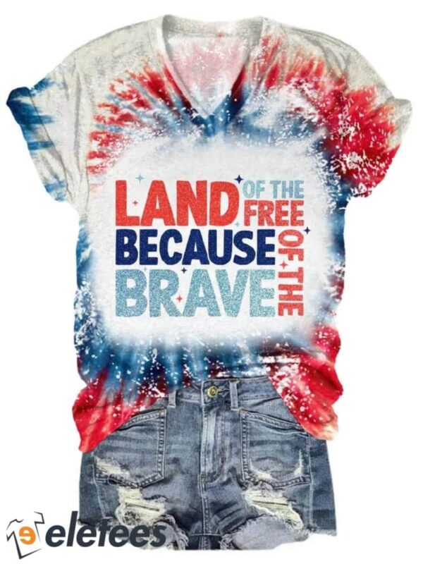 Women’s Land Of The Free Because Of The Brave Print V Neck T-shirt