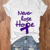 Women’s Never Lose Hope Alzheimer’s Awareness Print V-Neck T-Shirt