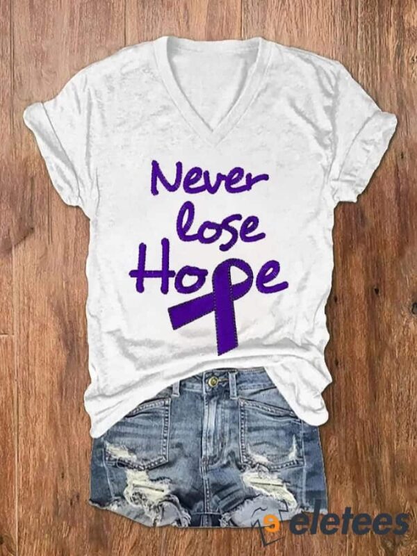 Women’s Never Lose Hope Alzheimer’s Awareness Print V-Neck T-Shirt