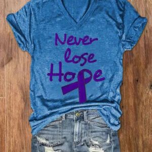 Womens Never Lose Hope Alzheimers Awareness Print V Neck T Shirt1