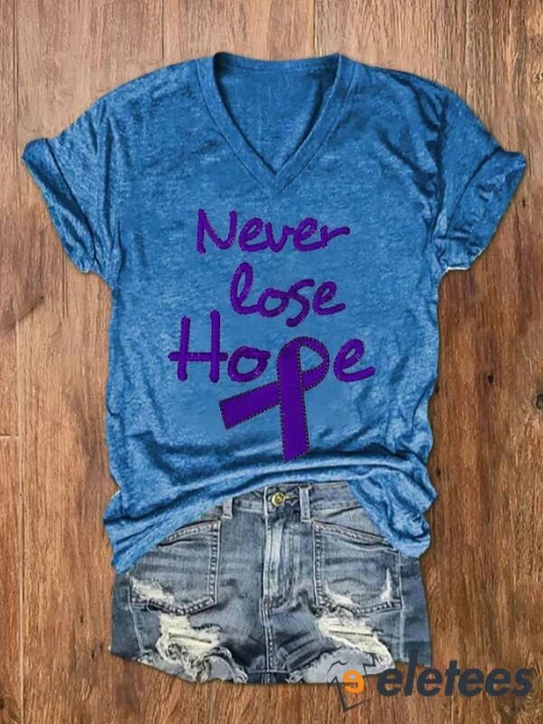 Women’s Never Lose Hope Alzheimer’s Awareness Print V-Neck T-Shirt