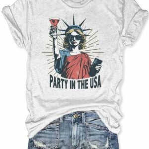 Women's Party In The USA Print Round Neck T-shirt