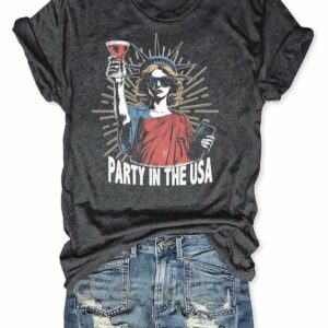 Womens Party In The USA Print Round Neck T shirt 2