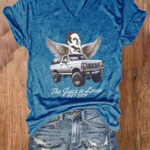 Womens The Juice Is Loose 1947 2024 Print V Neck T shirt2