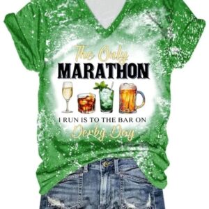 Womens The Only Marathon I Run Is To The Bar On Derby Day Printed Casual T Shirt