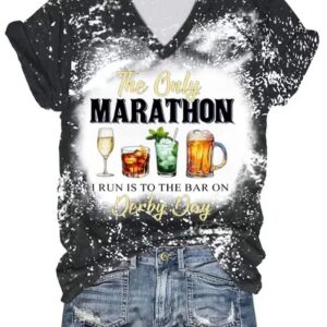 Womens The Only Marathon I Run Is To The Bar On Derby Day Printed Casual T Shirt1