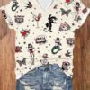 Women’s Vintage Mermaid Print Casual V-Neck Tee