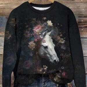 Women’s Western Style Floral Horse Print Sweatshirt
