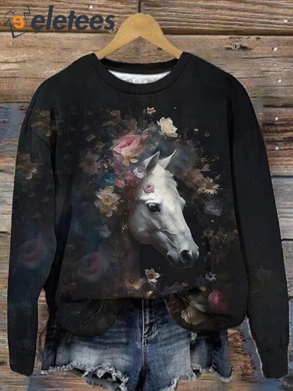 Women’s Western Style Floral Horse Print Sweatshirt