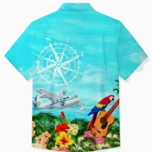 Yacht Parrot Tropical Beach Holiday Mens Hawaiian Shirt2
