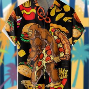 Bigfoot Holds Pizza Fastfood Breathable Wicking Hawaiian Shirt