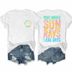 Boat Waves Sun Rays Lake Days T shirt