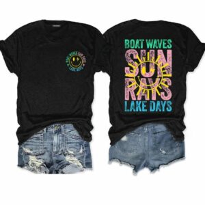 Boat Waves Sun Rays Lake Days T shirt1