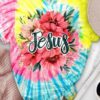 Floral Jesus Print Tie Dye Top