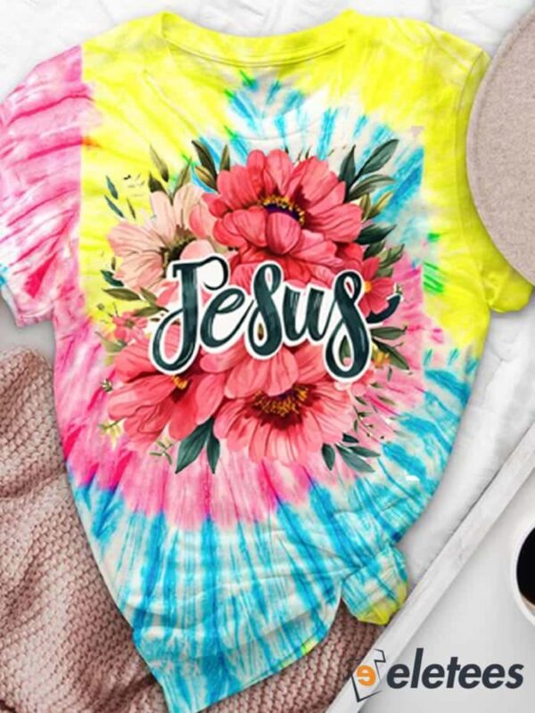 Floral Jesus Print Tie Dye Top