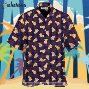 Golden Retriever Tartan Pattern Print Men’s Hawaiian Shirt