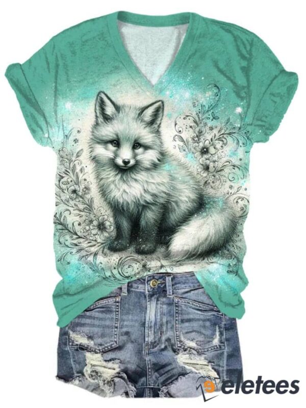 MINT MAMBO BABY FOX V-NECK SHORT SLEEVE T-SHIRT