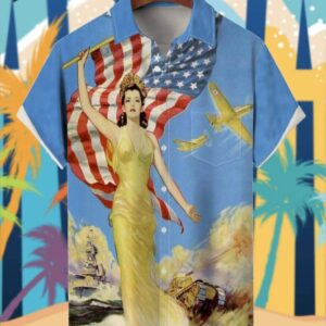 Men’s Vintage Casual Angel Independence Day Holiday Hawaiian Shirt