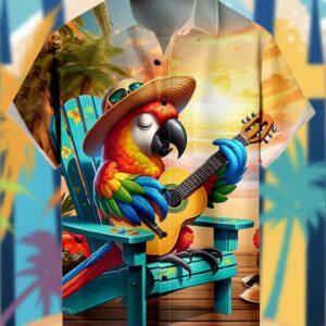 Parrot Playing Guitar Tiki Party Hawaiian Shirt