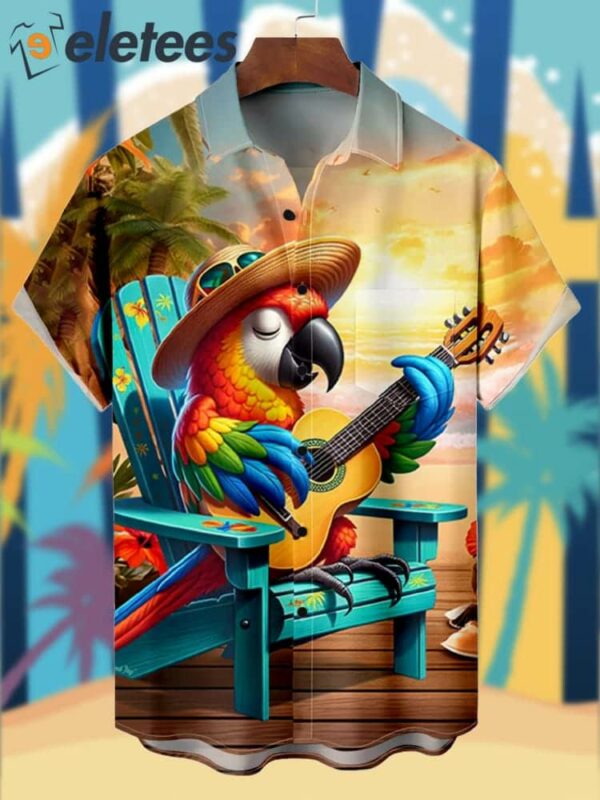 Parrot Playing Guitar Tiki Party Hawaiian Shirt
