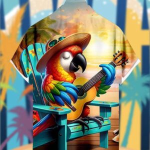 Parrot Playing Guitar Tiki Party Hawaiian Shirt1