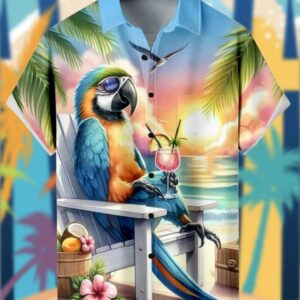 Professor Parrot Enjoys The Seaside At Dusk Hawaiian Shirt