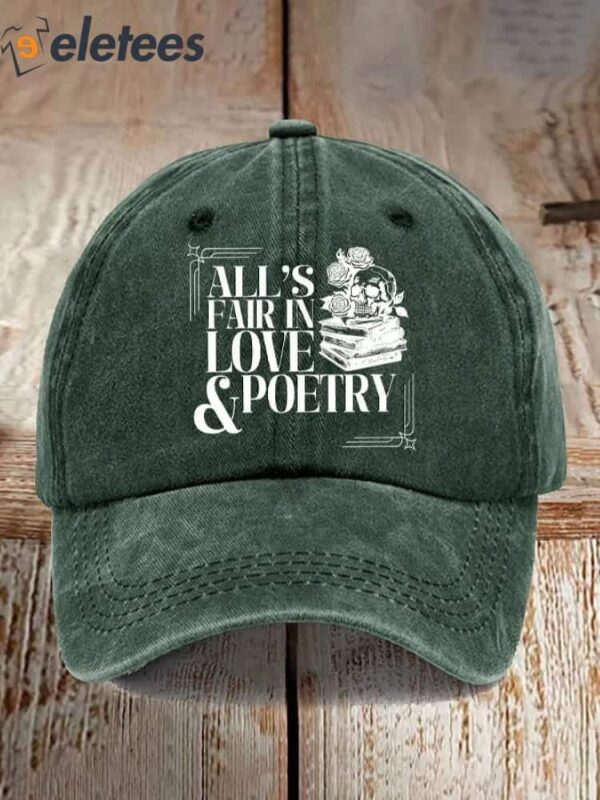 Retro All’s Fair In Love And Poetry Print Baseball Cap