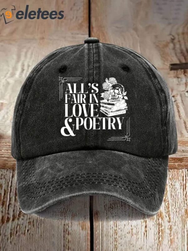 Retro All’s Fair In Love And Poetry Print Baseball Cap