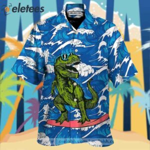 T rex Surfing Hawaiian Shirt