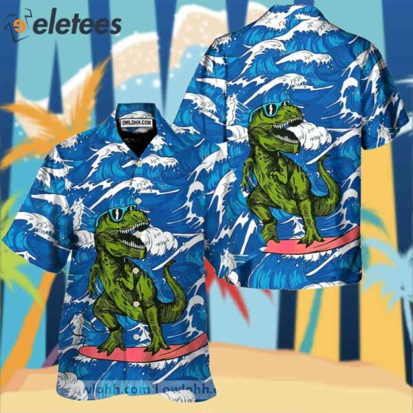 T-rex Surfing Hawaiian Shirt