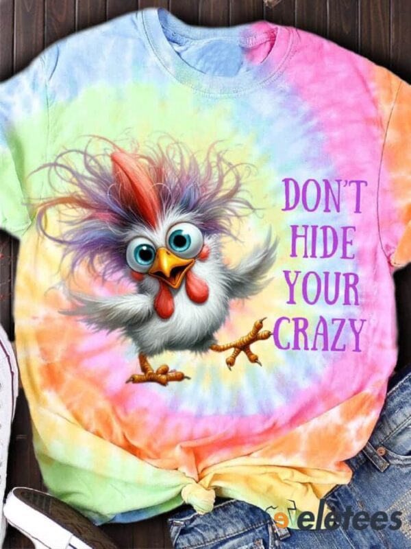Tie Dye Funny Chicken Print Casual T-Shirt