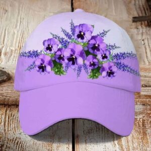 Unisex Purple Floral Print Alzheimer’s Awareness Support Print Hat