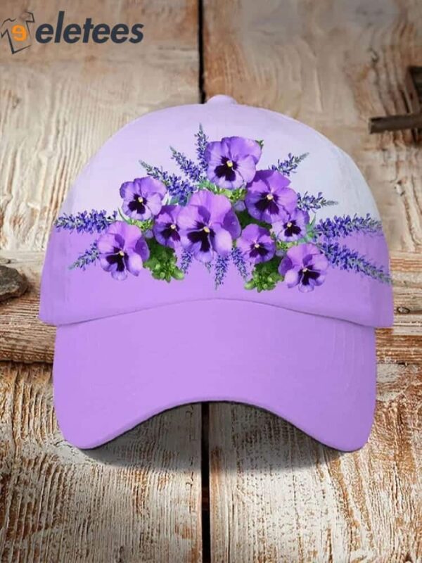 Unisex Purple Floral Print Alzheimer’s Awareness Support Print Hat