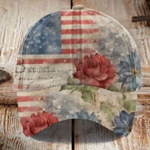 Women’S Independence Day Vintage Art Floral Print Hat