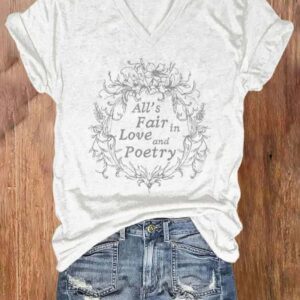Women's All's Fair In Love And Poetry Print Casual T-shirt
