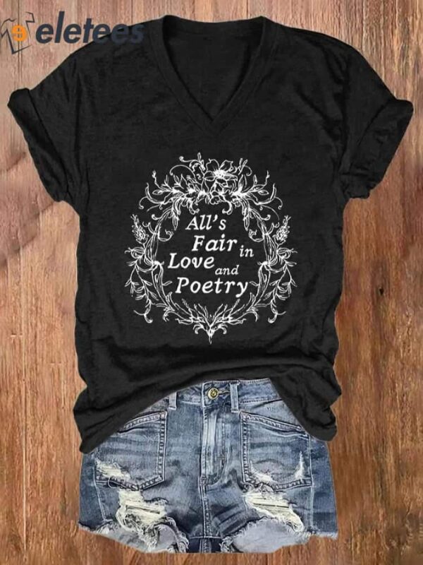 Women’s All’s Fair In Love And Poetry Print Casual T-shirt