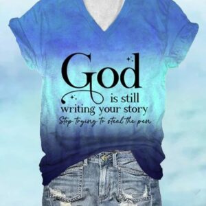 Womens Bible Quote Print V Neck T Shirt