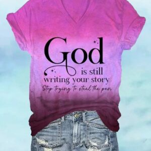 Womens Bible Quote Print V Neck T Shirt2