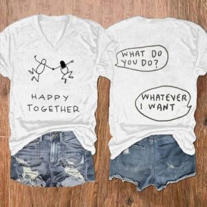 Women’s Childlike Mental Health Awareness Printed V-Neck T-Shirt