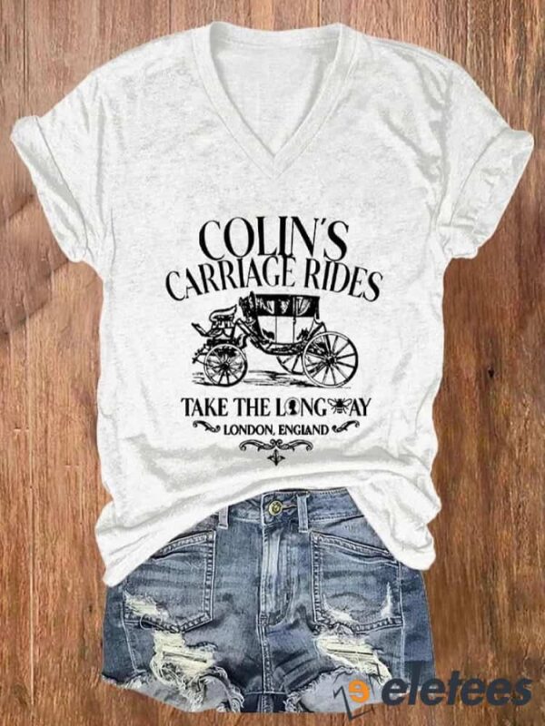 Women’s Colins carriage rides take the long way Print V-Neck Casual T-Shirt