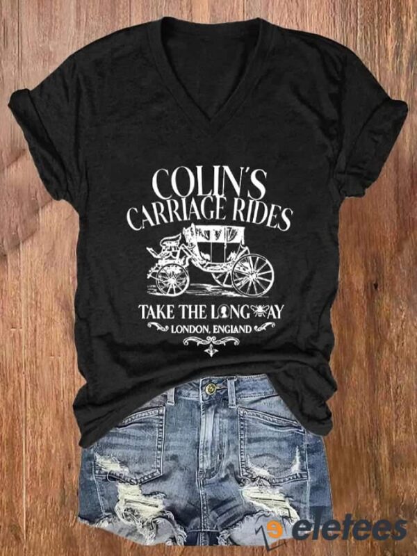 Women’s Colins carriage rides take the long way Print V-Neck Casual T-Shirt