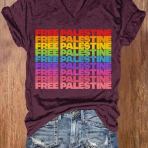 Womens Free Palestine Peace Freedom Printed Shirt 3